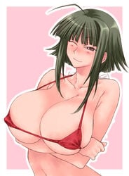 bikini_top blush breasts cleavage erect_nipples fuyube_rion highres huge_breasts large_breasts mahou_sensei_negima mahou_sensei_negima! nagase_kaede smile swimsuit wink