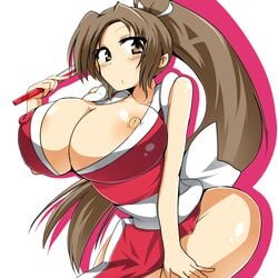 blush breasts cleavage female female_only human japanese_clothes king_of_fighters large_breasts mai_shiranui ninja nipples ponytail solo wedge