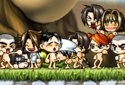 animated beginner_(maplestory) female male maple_administrator maplestory nude onlookers penis pixel_art spitroast sprite