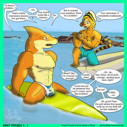 anthro bonkers bonkers_d._bobcat clothes color crossover day disney disney_channel fur furry gay interspecies male male_only multiple_males outdoors shark slammu star_ringer street_sharks surfboard swimwear topless