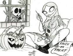 dickgirl futa_with_male futanari intersex jack_skellington monochrome nightmare_before_christmas penis rlg sally_(the_nightmare_before_christmas) tagme testicles text what