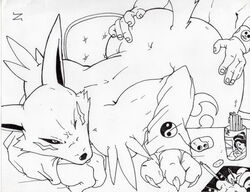 anthro bent_over digimon female fur furry male monochrome nude renamon sex tagme zabraxas