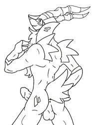 anthro back_view cobalion male male_only monochrome nude penis pokemon solo standing tagme