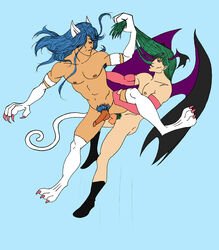 darkstalkers felicia_(darkstalkers) genderswap_(ftm) morrigan_aensland pubic_hair rule_63 tranetrax yaoi