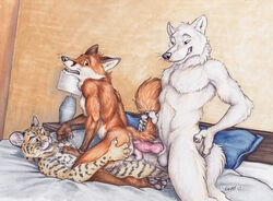 3boys anal animal_genitalia animal_penis canine double_penetration feline fox gay group group_sex inside knot male male_only mammal neverwolf penetration penis sex threesome yaoi