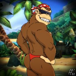 1boy ass ass_focus back back_muscles back_view bandana bara barazoku beach black_sunglasses butt_focus donkey_kong_(series) fabfelipe funky_kong furry grin grinning hands_on_hips looking_back male male_focus male_only manly muscles muscular muscular_back muscular_male outdoors outside red_bandana red_thong red_underwear smile smiling smiling_at_viewer solo solo_focus solo_male standing sunglasses thong thong_only underwear underwear_only