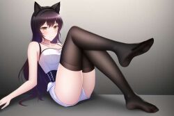 ai_generated black_hair blake_belladonna cat_ears feet foot_fetish kuibi long_hair nai_diffusion no_shoes orange_eyes presenting_feet rwby stable_diffusion thighhighs