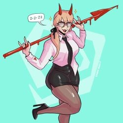 1girls big_ass big_breasts blonde_hair breast_padding chainsaw_man demon_girl demon_horns eyewear female_only glasses high_heels incorrect_math loggus_doggus nurse nurse_cap nurse_uniform power_(chainsaw_man) thick_thighs