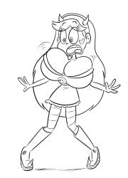 1girls black_and_white breast_expansion breasts cleavage devil_horns disney disney_channel expansion fake_horns heart_cheeks horns huge_breasts large_breasts long_hair monochrome scobionicle99 sketch star_butterfly star_vs_the_forces_of_evil surprised