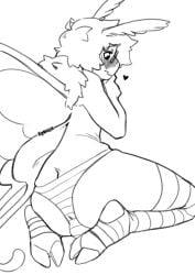 2_toes anthro arthropod balls_in_panties blush clothed clothing eyewear feet footwear girly glasses insects kneeling kyrosh legwear lepidopteran looking_at_viewer looking_back looking_back_at_viewer male mane moth panties skimpy socks solo thigh_highs thigh_socks toes underwear wings