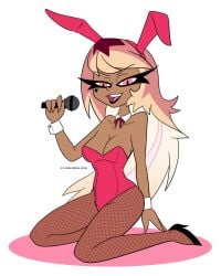 blonde_hair breasts bunny_ears cadenreigns easter helluva_boss human_verosika_mayday pantyhose pink_eyes playboy_bunny tan_skinned_female verosika_mayday_(helluva_boss)