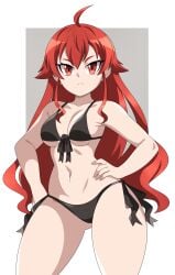 1girls abysswatchers bikini black_bikini breasts eris_greyrat eye_contact female female_only hand_on_hip light-skinned_female light_skin long_hair looking_at_viewer mushoku_tensei red_eyes red_hair solo standing thick_thighs thighs wide_hips