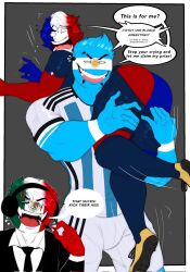 2022_fifa_world_cup adidas argentina argentina_(countryhumans) big_dom_small_sub countryhumans english english_dialogue fifa france france_(countryhumans) french french_dialogue grabbing grabbing_thighs melix214 mexico mexico_(countryhumans) nike over_shoulder size_difference translated world_cup