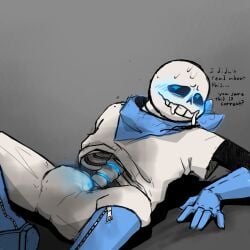 bulge bulge_in_pants bulge_through_clothing confused confused_look fell_down flustered flustered_male glowing gradient_background grey_background on_floor sans sans_au simple_background skeleton underswap underswap_sans undertale_au