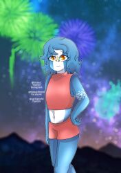 1girls amber_eyes anthro clothed_female clothing countryhumans countryhumans_girl guatemala_(countryhumans) imsact light_blue_body light_blue_hair light_blue_skin new_year safe small_breasts