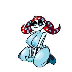 anthro bandana big_breasts blue_body blue_eyes breasts ectobody ectobreasts ectoplasm female female_only female_sans kneeling nipples no_background rule_63 sans sans_au smug solo solo_female transparent_background underswap_sans undertale_au unknown_artist