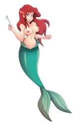 ariel bra breasts disney disney_princess fork maishida mermaid mermaid_tail nipples the_little_mermaid topless