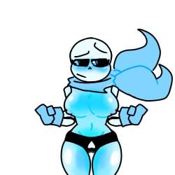 alternate_universe animated_skeleton anthro blue_body blue_eyes blue_scarf blush breasts ectobody ectobreasts female_sans looking_away rule_63 sans sans_(underswap) sans_au scarf skeleton solo solo_female transparent_background underswap underswap_sans undertale_au unknown_artist