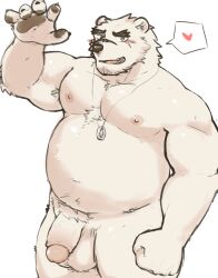 2023 anthro balls bear belly blush genitals hagom heart hi_res humanoid_genitalia humanoid_hands humanoid_penis kemono male mammal moobs nipples overweight overweight_male penis scar solo