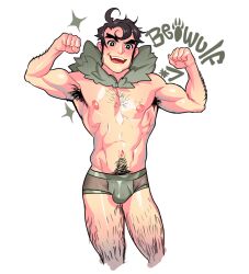 arm_hair balls bara beowulf_(skullgirls) body_hair bulge facial_hair flexing male male_only moomill muscles muscular penis skullgirls solo solo_male underwear