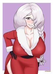 afimaki aged_up breasts christmas_clothing christmas_outfit cleavage danganronpa danganronpa_3 kimura_seiko large_breasts straight_hair