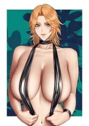 1girls big_breasts bleach bleach:_the_thousand-year_blood_war blue_eyes breasts female female_only hihizaru_badass hourglass_figure huge_breasts large_breasts matsumoto_rangiku medium_hair mole mole_under_mouth revealing_swimsuit sling_bikini slingshot_swimsuit smile solo solo_focus swimsuit upper_body voluptuous