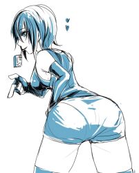 ass_focus bent_over big_ass elbow_gloves female female_only fingerless_gloves gloves heart juice_box kano_0 kengan_(series) kengan_ashura kure_fusui looking_at_viewer looking_back medium_breasts monochrome presenting presenting_hindquarters short_hair short_shorts shorts sideboob sketch zettai_ryouiki