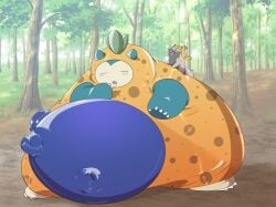 absurd_res after_transformation anthro blueberry_inflation forest generation_1_pokemon generation_8_pokemon greedent group hi_res holowear_(pokemon) huge_filesize human interspecies male male/male mammal nintendo obese obese_anthro overweight overweight_anthro plant pokémon_(species) pokemon pokemon_(species) pokemon_unite pokephilia snorlax spherical_inflation sunken_limbs superabsurd_res tapirclip transformation tree trio volo_(pokemon)