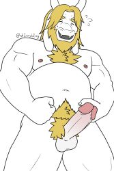 1boy 2d 2d_(artwork) anthro anthro_only asgore_dreemurr bara beard blonde_hair closed_eyes dtrhnitw erect_penis erection facial_hair furry furry_only goat horn horns long_ears male male_only naked nipples penis penis_out pubic_hair solo standing undertale undertale_(series) white_background