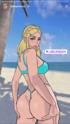 2d_animation animated ass ass_grab badhyrule beach big_butt bikini bimbo biting_lip blonde_hair braided_hair breath_of_the_wild female female_only green_eyes instagram jiggling_ass light-skinned_female light_skin pointy_ears princess_zelda social_media solo teasing the_legend_of_zelda thick_ass thong vacation video zelda_(breath_of_the_wild)