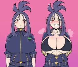 alternate_breast_size big_breasts bikini_top black_hair blush dendra_(pokemon) jam-orbital light-skinned_female light_skin long_hair nintendo pokemon pokemon_sv