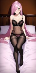 1girls ai_generated alternative_hair_length anime_lingerie babydoll bedroom black_socks breasts casual_clothes equestria_girls female female_focus female_only fluttershy_(mlp) friendship_is_magic green_eyes hands_on_bed hasbro lingerie medium_breasts my_little_pony nai_diffusion pale-skinned_female pink_hair pink_lipstick pink_panties sitting_on_bed slim_waist smile smile_at_viewer solo stable_diffusion tagme very_long_hair