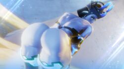 3d 3d_(artwork) ass_focus bent_over big_ass big_breasts breasts fortnite gloves glowing goth headwear helmet ice_queen_(fortnite) looking_at_viewer nipples sonicfreak thick_thighs thighhighs thighs