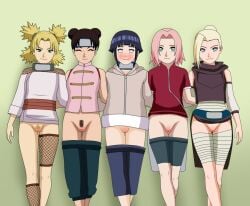 5girls female female_only female_pubic_hair hairy_pussy harem hyuuga_hinata hyuuga_hinata(genin) ino_yamanaka ino_yamanaka(genin) looking_at_viewer multiple_girls naruto naruto_(classic) naruto_(series) pants_down rantuahelax sakura_haruno sakura_haruno(genin) temari temari(genin) tenten tenten(genin) vagina young