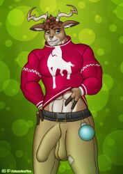 1boy abs anthro balls bulge christmas clothing dolph_(fortnite) epic_games fortnite genitals hi_res holidays male male_only muscular palmarianfire pecs penis solo sweater topwear