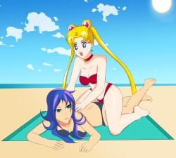 2girls anoneysnufftan applying_sunscreen beach bikini bishoujo_senshi_sailor_moon blonde_hair blue_eyes blue_hair choker defeated defeated_villainess earrings edasbild embarrassed female female_only friendship_is_magic hair_ornament humiliation imminent_death killer_lotion long_hair massage murder my_little_pony ocean on_stomach peril princess_luna_(mlp) punishment rubbing sailor_moon sand seaside sitting_on_person sky small_breasts snuff straight_hair summer sunbathing swimsuit towel twintails usagi_tsukino yuri