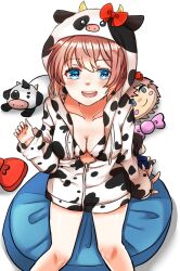 1girls blue_eyes breasts cleavage cow_hood doki_doki_literature_club female hoodie just_sayori mr._cow_(doki_doki_literature_club) mr.cow plush plushie sayori_(doki_doki_literature_club) seiro_kusu smile