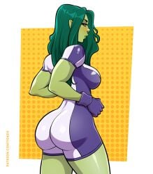 1girls 2022 ass big_ass big_breasts clothed dat_ass female female_only gloves green_body green_hair green_skin hulk_(series) leotard looking_back marvel marvel_comics pawg rear_view she-hulk solo straight_hair superheroine thick_thighs tight_clothing toksie