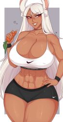 1girls abs athletic athletic_female big_breasts booty_shorts breasts bunny_ears bunny_girl carrot choker cleavage clothed dark-skinned_female dark_skin female fit fit_female hand_on_hip hips huge_breasts large_breasts long_hair massive_breasts miruko my_hero_academia rabbit_ears rabbit_girl red_eyes rumi_usagiyama short_shorts shorts slim_waist solo spookiebuni sports_bra sportswear thick_thighs thighs white_hair wide_hips