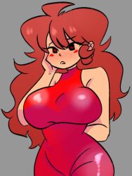 big_breasts black_eyes blush female friday_night_funkin girlfriend_(friday_night_funkin) heart-shaped_pupils hips looking_at_viewer orangechan01 red_dress