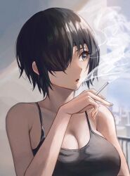 1girls bare_shoulders chainsaw_man cigarette cleavage cozyu eyepatch female female_only himeno_(chainsaw_man) light-skinned_female mappa outdoors smoking