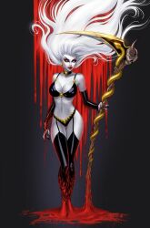 1girls 2022 chaos_comics coffin_comics curvaceous curvy_body curvy_female curvy_figure dawn_mcteigue death_(personification) female_focus female_only grim_reaper highres lady_death latex_thigh_highs long_hair looking_at_viewer queen_of_the_dead scythe seductive_look tagme white_body white_hair