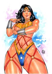 1girls 2022 amazon black_hair blue_eyes curvaceous curvy_female curvy_figure dc dc_comics diana_prince ed_benes_studio elberty_(artist) female female_focus female_only greek_female hi_res highres long_hair looking_at_viewer looking_down seductive_look solo tagme tiara voluptuous_female wonder_woman wonder_woman_(series)