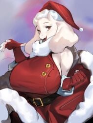 anthro anthro_only big_breasts boss_monster breasts christmas christmas_clothing christmas_hat christmas_outfit clothed clothing female female_anthro female_only fur furry furry_female furry_only gloves goat gradient_background hi_res holidays horns long_ears mature mature_anthro mature_female milf monster monster_girl red_clothes red_clothing red_eyes red_gloves santa_costume santa_hat solo solo_female toriel undertale undertale_(series) white_fur woobin94