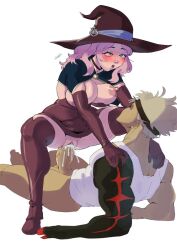 1boy 1girls ahe_gao asta_(black_clover) black_bulls_uniform black_clover cowgirl_position cum cum_in_pussy cum_inside elbow_gloves huge_breasts huge_cock orgasm pink_hair thigh_boots vanessa_enoteca