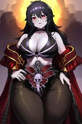 1girls big_breasts black_hair blush castlevania castlevania:_lords_of_shadow choker female female_only gabriel_belmont gad_ddx hands_on_hips long_hair looking_at_viewer narrowed_eyes pale-skinned_female pale_skin red_eyes rule_63 solo thick_thighs vampire very_high_resolution viewed_from_below