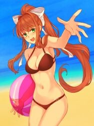 1girls 5_fingers ball beach_ball bikini bikini_bottom bikini_top black_bikini black_bikini_bottom black_bikini_top breasts cleavage doki_doki_literature_club female female_focus female_only green_eyes long_hair monika_(doki_doki_literature_club) rkgkefr_(artist) solo solo_female