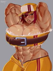 1girls abs armpits biceps big_breasts breasts cherin_(nezulet) cleavage clothing crop_top extreme_muscles female female_only hands_behind_head hat huge_breasts large_breasts looking_at_viewer muscular muscular_female nezulet original original_character panties pants red_hair scar sexy_armpits thick_thighs thunder_thighs wide_hips