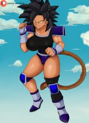 big_breasts black_hair dragon_ball dragon_ball_xenoverse emite_(icydud3) female_saiyan oc saiyan saiyan_armor saiyan_tail solo straight_hair ttrop yellow_eyes