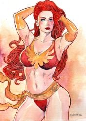 1girls 2022 big_breasts bikini breasts curvy_figure dark_phoenix ed_benes_studio female female_only fully_clothed highres jean_grey long_hair looking_at_viewer marc_holanda marvel marvel_comics mutant red_eyebrows red_hair solo swimsuit x-men